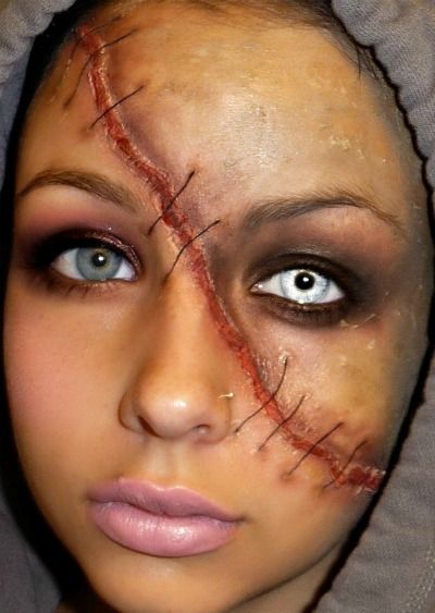 Full Face Scar Halloween Makeup Idea
