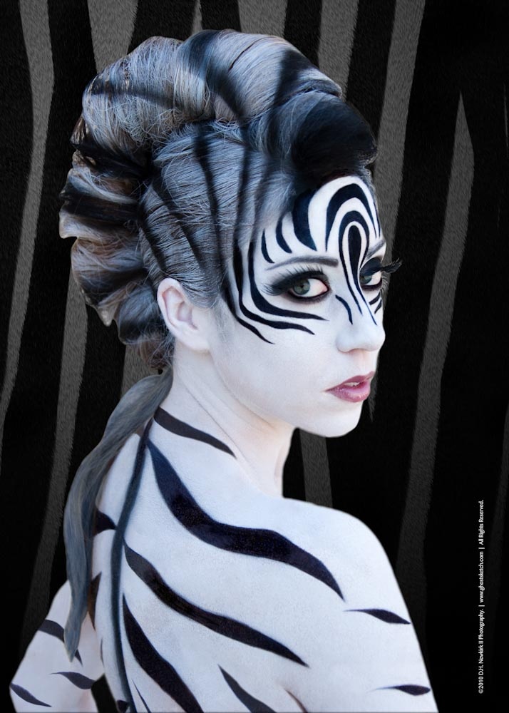 Zebra Woman Halloween Face and Body Makeup Idea